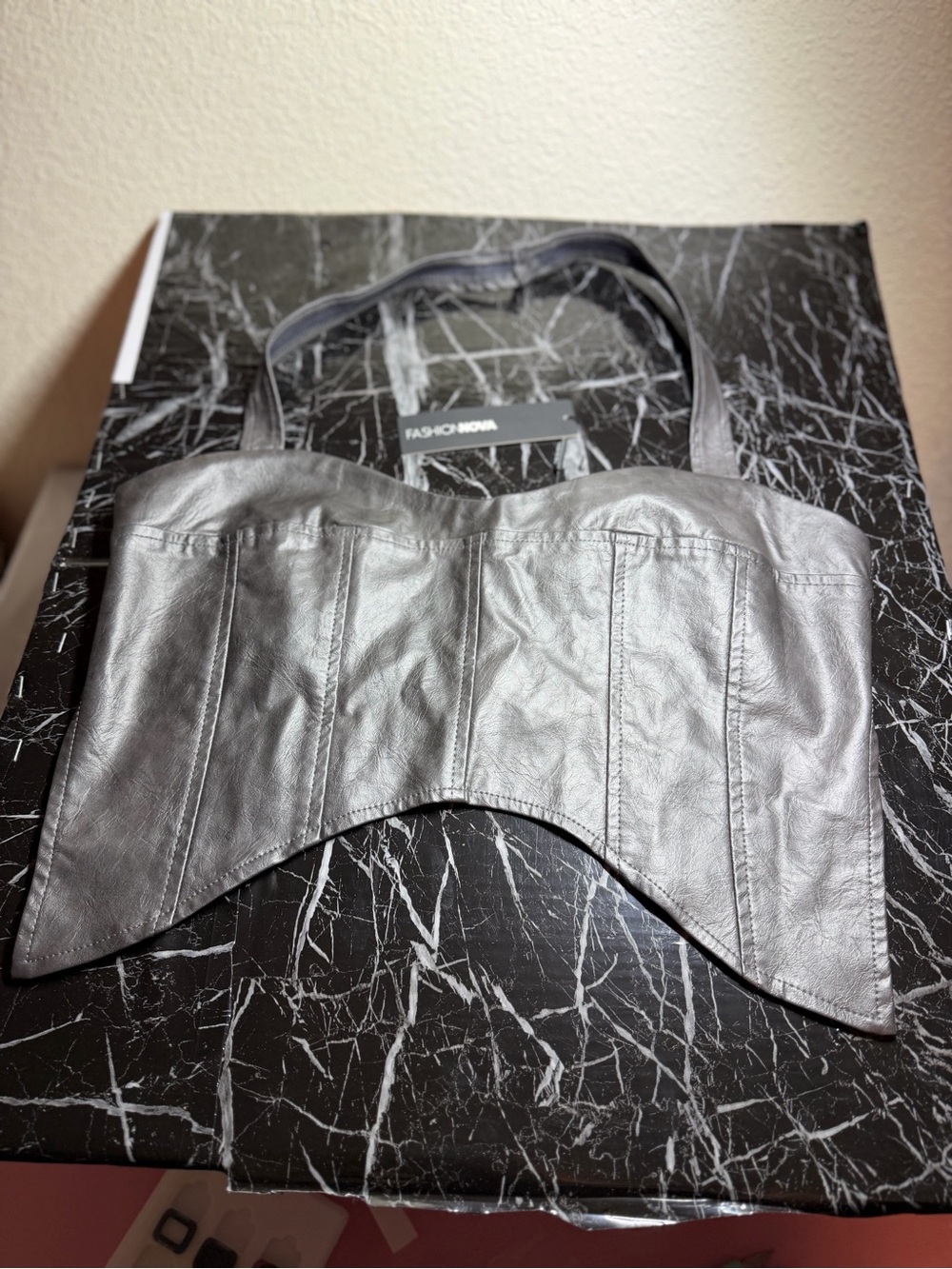 Fashion Nova Metallic Silver Faux Leather Bustier Shoulder Bag